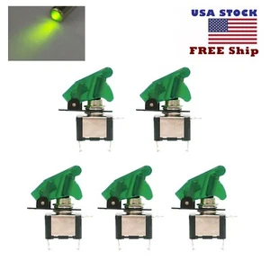 5 pièces interrupteur à bascule de missile LED vert DC 12V 20A MARCHE/ARRÊT voiture bateau stock américain 5 pièces - Photo 1/1