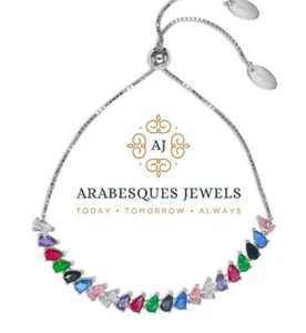 ARABESQUES JEWELS GENUINE STERLING SILVER 925. RAINBOW TEARDROP TENNIS BRACELET - Picture 1 of 3