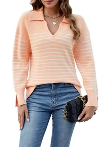 Women's Fall Sweaters 2024 Casual Long Sleeve Striped Knitted Loose Pullover ... - Picture 1 of 6