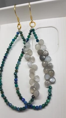 Orecchini in argento sterling 925 con pietra preziosa crisocolla e pietra di ... - Immagine 1 di 4