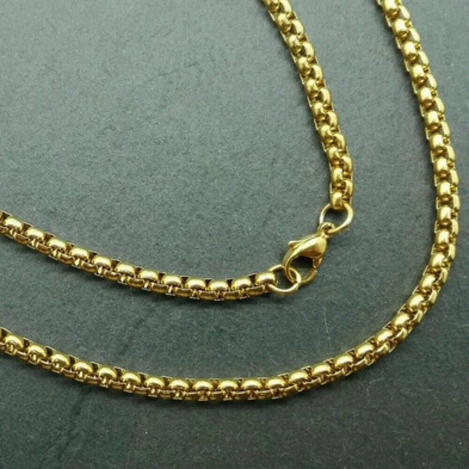 18CM - 100CM HALSKETTE EDELSTAHL ROLO GOLD PANZERKETTE KETTE KUGELKETTE BELCHER - Bild 1 von 1