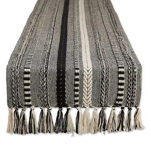 Black Woven Table Runner 15x108 Fringe for 8-10 People Easy to Clean Cotton - Picture 1 of 8