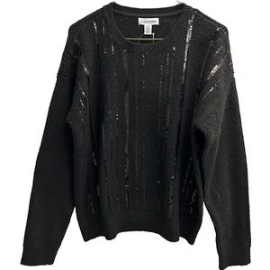 Calvin Klein Talla Mediana Suéter Negro Manga Larga RN 54263 Con Secuencia NUEVO - Imagen 1 de 12