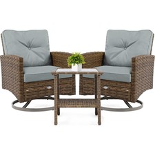 3PCS Outdoor Swivel Chairs Patio Bistro Set Rattan Furniture Sofa Wicker