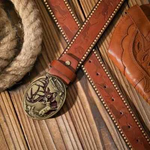 Ledergürtel braun oval N 2 Hirsch Gürtelschnalle Buckle Jagd Reh Tracht Western - Bild 1 von 2