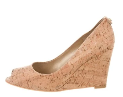 Zapatos de salón de cuña STUART WEITZMAN AUTÉNTICOS $399 para mujer de cuero de corcho con punta abierta talla 10 Foto 1 de 4