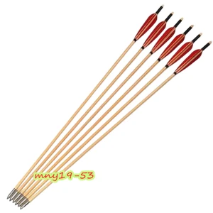 6pcs 31.5" 80cm Wooden Arrows OD 8.5mm Turkey Feathers Compoundbow Archery Sport - Picture 1 of 9