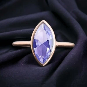925 Sterling Silver 12x6 mm Marquise Shape Natural Lavender Sapphire Ring - Picture 1 of 6