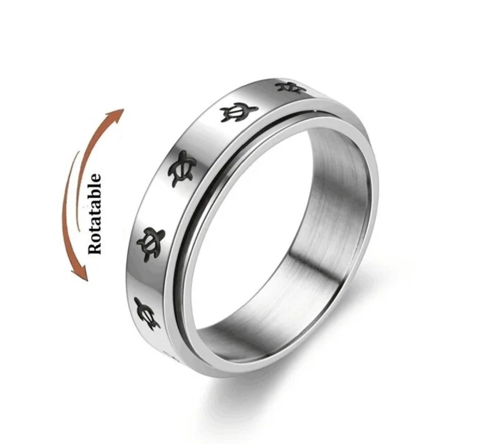 Anillo giratorio tortuga negra de acero inoxidable (talla 6-12) Foto 1 de 1