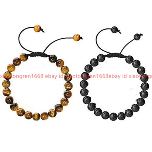 VALENTINO 2pz Bracciali Pietra Lava Occhio di Tigre Ansia Sollievo Stress Uomo Donna Bracciali