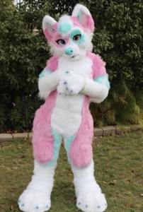 Costume Halloween lungo pelliccia cane husky rosa signora volpe peloso vestito cosplay - Foto 1 di 2