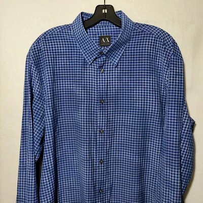 Armani Exchange Shirt Mens Extra Large Button Up Long Sleeve Oxford Blue Striped - Image 1 of 4