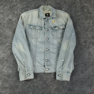 G Star Raw Jean Jacket Womens Large Blue Distressed Light Wash Denim Slim Tailor - Picture 1 of 21
