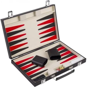 Engelhart Backgammon Koffer Kunst Leder schwarz weiß rot 36cm Brett Spiel Neu - Bild 1 von 2