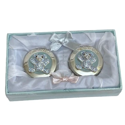 Juego de regalo para bebé cajas de recuerdo primer diente y rizo placa de plata oso de cristal austriaco Foto 1 de 4