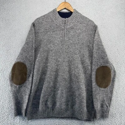 LL Bean Sweater Men's XL Gray 1/2 Zip Pullover Ragg Wool Elbow Patches 285327 - Image 1 of 4
