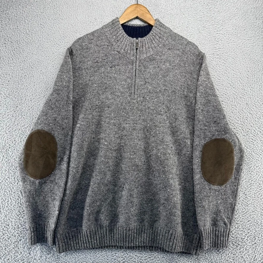 LL Bean Sweater Men's XL Gray 1/2 Zip Pullover Ragg Wool Elbow Patches 285327 - Image 1 of 4