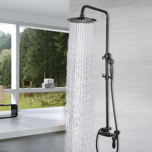 Schwarz Bad Dusche Wasserhahn Set Rund Regenköpfe Handbrause Wanne Mischbatterie - Bild 1 von 14