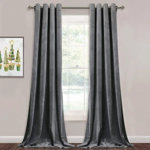 Grey Velvet Blackout Curtains for Bedroom, Solid Thermal Insulated Room Darkenin - Picture 1 of 7