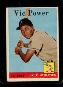 Vintage BASEBALL Trading Card TOPPS 1958 #406 VIC POWER Kansas City A's 1st Base