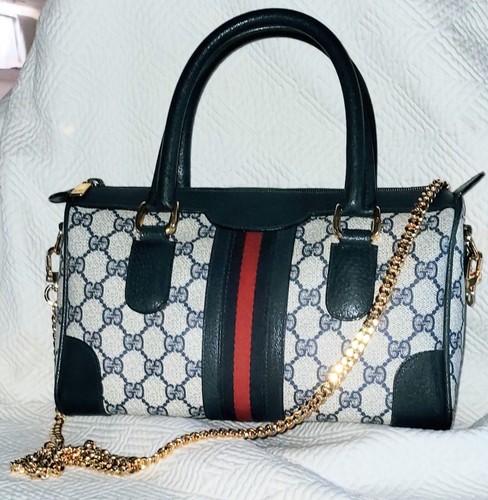 Borsa Gucci ~ borsa Boston BLUE WEB GG Supreme + catena VENDITORE USA vintage SPLENDIDA!