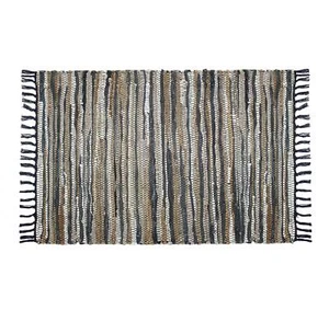 COTTON CRAFT Leather Chindi Area Rug - Boho Rustic Accent Rug - Neutral Handw... - Picture 1 of 8
