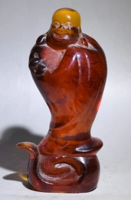 4.8" Chinese Buddhism Red Amber Carved Stand Happy Laugh Maitreya Buddha Statue - Image 1 of 4
