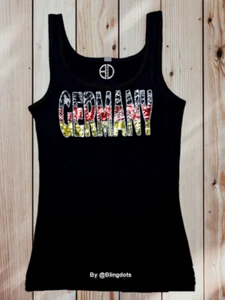 Women Germany Bling Shirt Sequin Tank Top Deutschland Team Flag Soccer Fan   - Picture 1 of 5