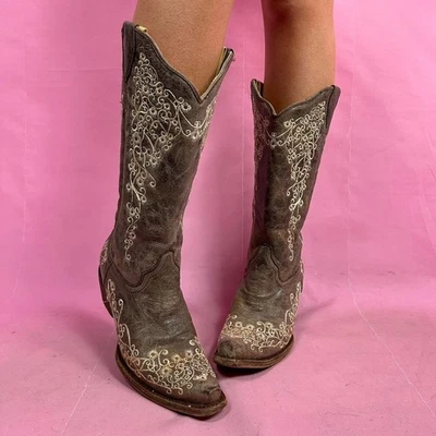 Corral SZ 9 M Brown Crater Bone Embroidery Boots  Women Cowgirl Western - Image 1 of 4