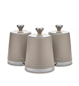 Tower Cavaletto Tea, Coffee & Sugar Storage Canisters in Latte & Chrome Addition - Picture 1 of 4