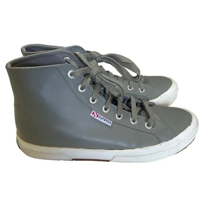 Superga High Top Sneakers Grey Womens 7.5 Leather Punk Grunge Skater - Image 1 of 4
