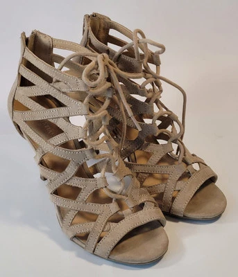 "Zapatos de tacón de aguja Peep Toes de cuero sintético marrón de 4"" aerosoles para mujer talla 10M" Foto 1 de 4