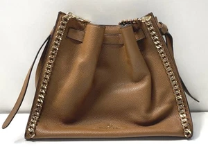 Michael Kors Charlotte Brown Leather Bucket Drawstring Purse - Picture 1 of 5