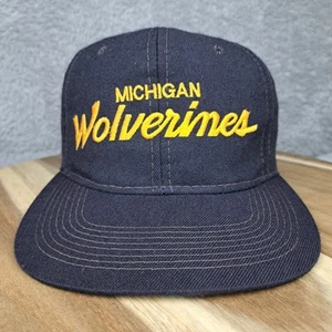 Vintage Michigan Wolverines Hat Cap Snap Back Blue Script Sports Specialties Men - Picture 1 of 13