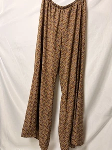 Abstract Pattern Flowy Pants, Mustard And Purple, Elastic Waistband, Hippie, - Picture 1 of 4