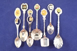 Collector Souvenir Spoons LAS VEGAS Set of 7 Various Emblem Tip Vintage - Picture 1 of 24
