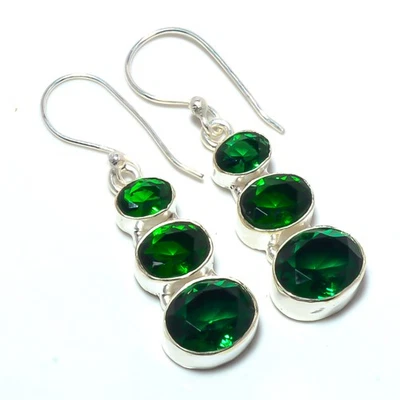 Pendiente plateado con piedras preciosas de diopsido cromado 1,64" T91, regalo de Navidad Foto 1 de 4