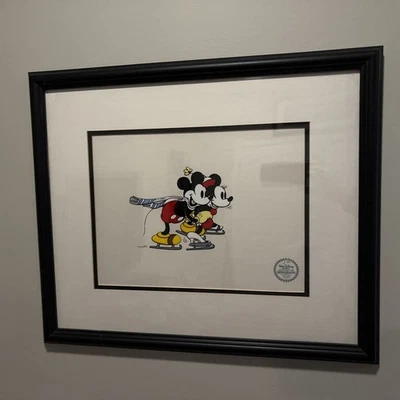 Serigrafía Disney 1935 Mickey y Minnie Mouse sobre hielo Foto 1 de 3