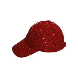 Women's Red Cap Rhinestone  Hooking Loop Tape Adjustable Fastener - Picture 1 of 7