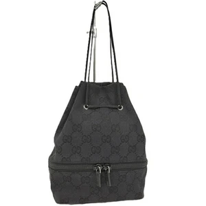 GUCCI Hand Bag Tote Purse Pouch GG Canvas Black Authentic - Picture 1 of 24