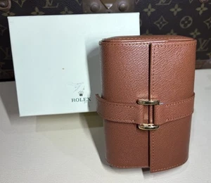 Auth. Rolex Watch Roll Case 2 Watches Brown Leather With Box NOS #2 - Picture 1 of 6