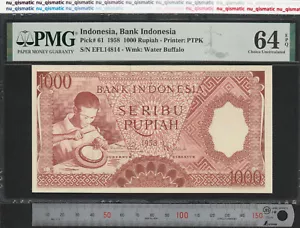 1958 Indonesia 1000 Rupiah, PMG 64 EPQ Choice UNC Pick# 61 - Picture 1 of 5
