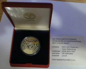 NIEDERLANDE~SILBER PROOF NIS PARALYMPICS BARCELONA 1992 Medaille~BOX & COA~RAR - Bild 1 von 3