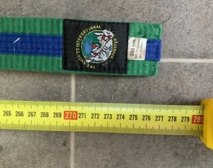 MARTIAL ARTS BELT TAEKWONDO - Green + Blue Stripe - International Approved - Picture 1 of 3