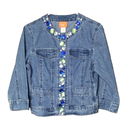 Chaqueta vaquera Hearts of Palm para mujer talla 6P adornada a presión mangas 3/4 Foto 1 de 4