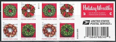 Mint US Holiday Wreaths Booklet Pane of 20 Forever Stamp Scott# 5427b (MNH) - Image 1 of 2