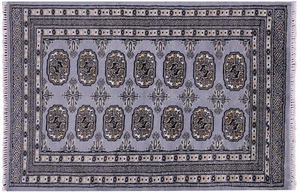 2' 8"" x 3' 10"" seidiger handgeknüpfter Wollteppich aus Bokhara - Q21774 - Bild 1 von 7