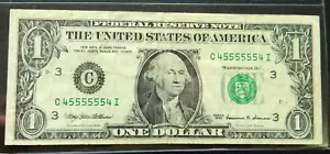 $1 Series 1999, Fancy radar binary serial 45555554, VF - Picture 1 of 2