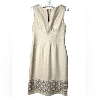Винтажный Kay Unger льняное вышитое платье классический опрятный стиль без рукавов размер 2 - Изображение 1 из 4