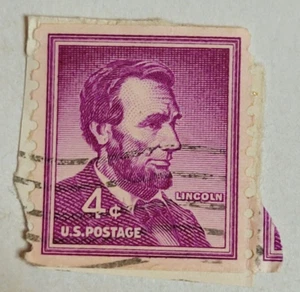 Franqueo de Estados Unidos ~ Abraham Lincoln ~ 4¢ sello púrpura ~ usado/publicado ~ c.1954 - Z12 - Imagen 1 de 6